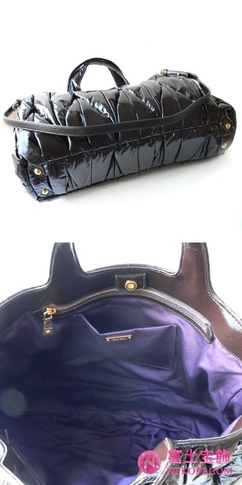 ミュウミュウ miumiu トートバッグ/2Wayショルダーバッグ ストラップ付き マテラッセ風エナメル調 ブラウン（MORO） RN0649 VERNICE